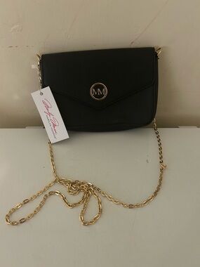 Marilyn Monroe Black Purse Handbag Cross Body or Clutch Faux Leather Gold Chain